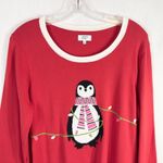 Crown & Ivy Crown Ivy Large Sweater Top‎ Red Penguin Knit Christmas Ugly Long Sleeve 1016 Photo 2