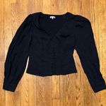 Reformation Nell Black puff sleeve smocked back hook closure crop blouse Photo 0