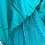 Vintage 80s 90s Roberta teal sateen black velvet v waist prom dress NWT Size XS Photo 2