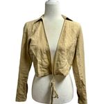 Intermix Quincy Linen Blend Long Sleeve Cropped Wrap Top Beige Tan P Photo 2
