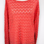 Katie K Coral Open Knit Crochet Sweater Lightweight Long Sleeve Top Medium Orange Photo 0