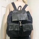 Perlina Vintage  Black Nylon & Leather Buckle Accent Drawstring Backpack Photo 1