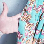 Anthropologie Judith March Teal Bold 70s Floral Print Linen Open Back Mini Dress Photo 4