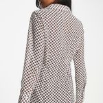 Abercrombie & Fitch Sheer Mesh Brown Checkered Blouse Long Sleeve Button Up Top Photo 2