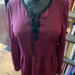 Daniel Rainn  purple and burgundy lace up neck boho babydoll S blouse Photo 0