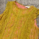 Anthropologie  Eri + Ali Gold Yellow Pink Lace Tank Top Blouse Photo 3