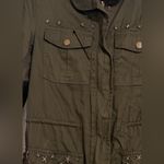 Cecico  Military Utility Jacket Olive Green Star Studs Embroidered Western Photo 4