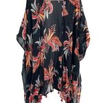 Ultra Pink Dark Boho Fringe Tropical Leaf Kimono Wrap Cardigan Beach Cover Up OS Photo 0