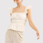 Free People  Womens Top Beige Claude Corset Blouse Peplum Cottagecore Boho Medium Photo 0