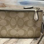 Coach F58032 Signature Double Corner Zip Wristlet Beige Tan Canvas Logo Purse Photo 5