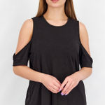 Michael Kors  Blouse Silver Grommet Black Cold Shoulder Shirt Size Women's Medium Photo 0