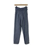 American Eagle  Paperbag Pants Womens S Blue Plaid High Rise Tapered Cotton Linen Photo 4