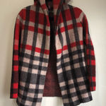 Anthropologie Field Flower hooded Wool Sweater Cardigan Plaid Jacket Red Black Photo 0