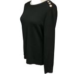 Women's Black Long Sleeve Knitted Pullover Sweater Gold Shoulder Button Size LP Photo 3
