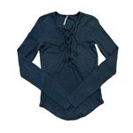 Free People Lucky Lace Up Deep V-Neck Long Sleeve Shirt Top Henley Thermal Sz XS Photo 0