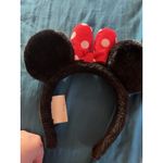 Disney  Parks Classic Minnie Mouse Ears Red Bow White Polka Dots Fuzzy Headband Photo 2