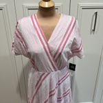 Sandra Darren  Striped Tea Length Dress MIDI Pink & White Dainty Baby Shower Photo 1