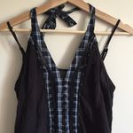 Free People Vintage Black Blue Plaid Flannel Edgy Grunge Halter V Neck Tank Top Photo 1
