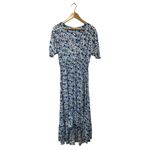 Abel the label  Blue White Floral Midi Dress L Wrap V Neck Cottagecore Boho Photo 1