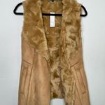White House | Black Market NEW Faux Fur Suede Mixed Vest in Tan Photo 3