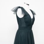 Betsy and Adam  - Hunter Green V-Neck Sleeveless Tulle  Gown Photo 11