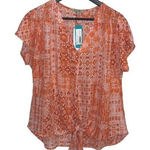 Beacon Womens Avianna Tie Front V Neck Hi Low Blouse Top Orange Medium NWT Photo 0