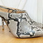 EXPRESS  Snake Reptile Print Heeled Mules Shoes Ivory Gold 7 New Pointed‎ Toe Photo 0