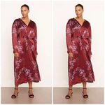 Vince Shirt Dress Womens 1X Floral Print Midi Tunic Forsythia Satin Tie Front Photo 2