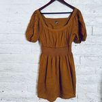 Old Navy women's mini dress, size M, brown, puffed sleeves, square neckline, gathered waist Photo 6