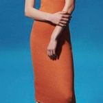 ZARA Orange Jacquard Knit Midi Dress Photo 0