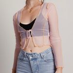 Blue Blush SEE IT ALL SHEER CONTRAST OVERLOCK CROP TOP IN BLUSH Photo 3