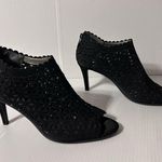 J. Rene Radita Satin Rhinestone peep top shooties heel shoe women size 9 M Black Photo 1