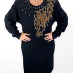 80s Vintage LARISA Black Embroidered and Beaded Knit Midi Sweater Dress Size L Photo 10