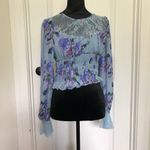 Free People  Daphne‎ Blouse in Silver Blue Floral Pattern Blue Size Small NWT Photo 3