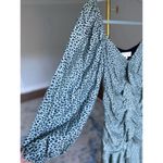 Caballero Ruched Puff Sleeve Ruffle Hem Dress S Animal Print Wedding Date Event Green Photo 3