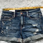 Francesca's Francesca’s Harper Rolled hem distressed pearl embellished jean blue shorts 26 Photo 4