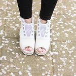 Sorel Sea Salt Ivory White Suede Leather Joanie Mesh Wedge Open Toe Ankle Boots Photo 1