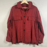 Coco Carmen Houndstooth Fringe Shacket Red Black Button Down Shirt Jacket Size M Photo 0