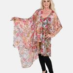 TAMSY Cream Color Flower Print Poly Chiffon Kaftan Women’s Beach Summer Boho O/s Pink Size undefined Photo 0