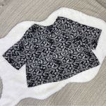 About A Girl Damask Print Cuff Sleeve Crop Blouse Black White Large Photo 9