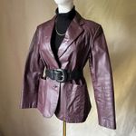 wilson's leather Vintage 90s Burgundy Leather Blazer Jacket Women's S/M Boxy Minimalist Style Photo 10