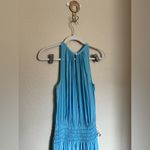 Ramy Brook  Audrey Blouson Midi Dress‎ Sz XS Turquoise Satin Sleeveless Photo 6