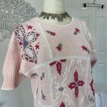 Vintage Light Blush Pink Boho Coquette Knitted Knit Shortsleeve Sweater Top M Size M Photo 2