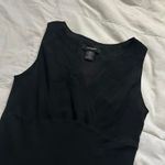 EXPRESS  black silk midi dress bias cut skirt and v neck babydoll styling Size 12 Photo 2