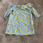 Crown & Ivy  Off Shoulder Floral Ruffle Dress SIZE L – Blue Striped Yellow Flower Photo 4