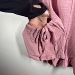 Womens Top Med Purple Gauze Oversized Chore Pocket Tie Detail Spring Lagenlook Pink Photo 4