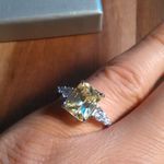 Simulated Peridot and White Diamond Sterling Silver Ring (Size 6) Photo 0