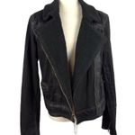 Paige Sydney Moto Jacket Night Flight Sherpa Coated Black Stretch Denim Large Photo 1