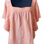 Sonoma  Size 2X Peach White Stripe Cotton Top Shirt Square‎ Neck Flutter Sleeves Photo 0