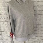 Sky And Sparrow pullover crop hoodie with drawstring hem stripe sleeve sz L Photo 2
